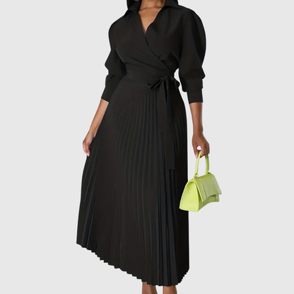 Damen Midikleid V-Ausschnitt Plissiert Elegantes Kleid