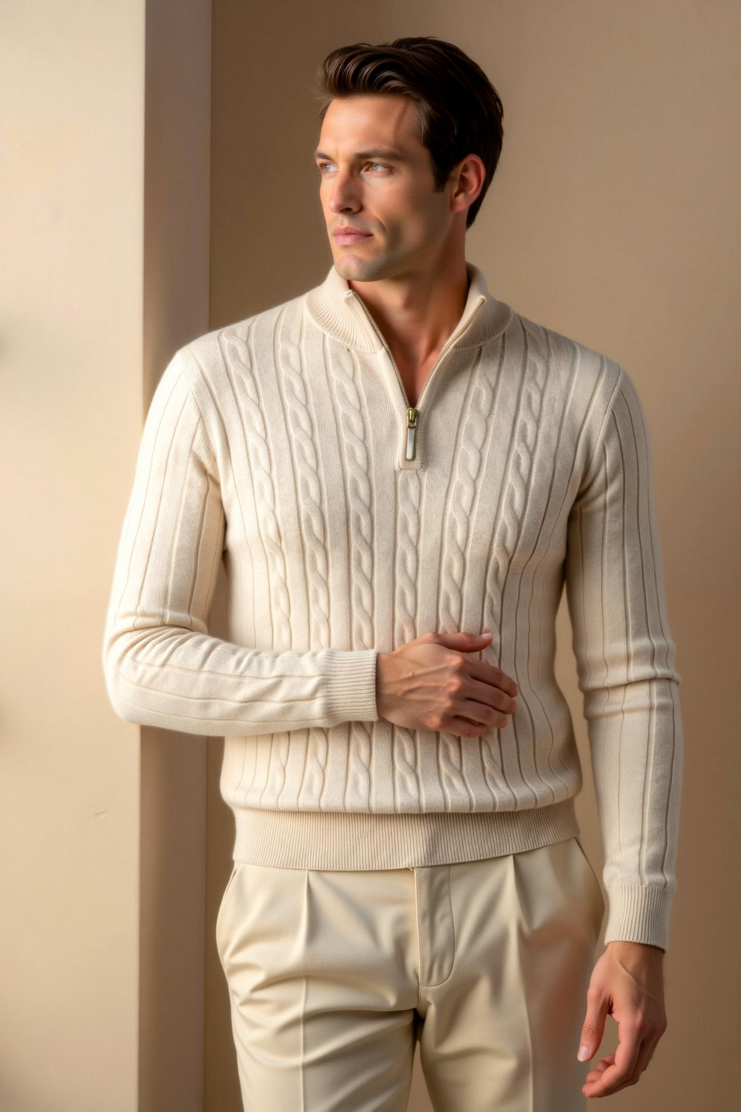 Damen Strickpullover Zopfmuster Reißverschluss - Norvielle