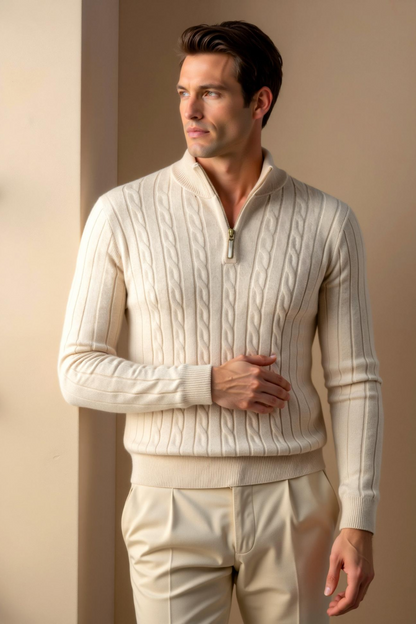 Damen Strickpullover Zopfmuster Reißverschluss - Norvielle