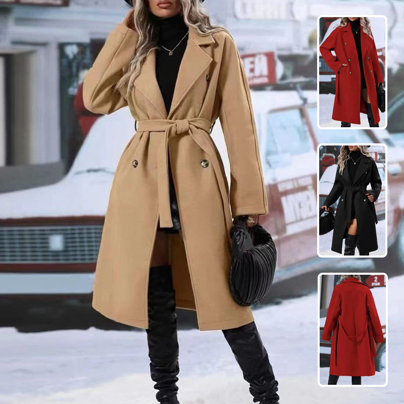 Damen Trenchcoat Klassisch Doppelknopf Elegent