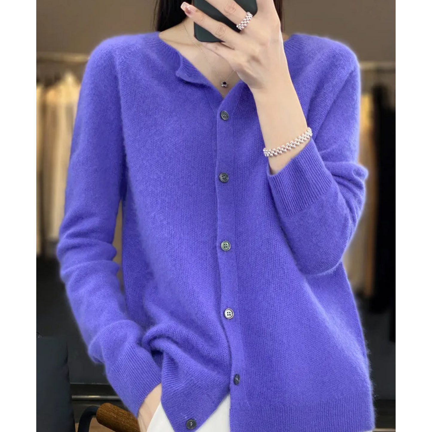 Damen Kaschmir Strickjacke Weich Warm