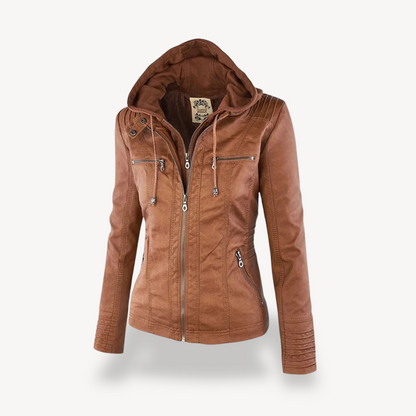 Damen Lederjacke Wasserdicht Kapuze