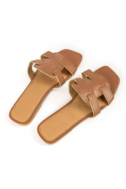 Damen Slides Braun Cut-Out-Design Elegant