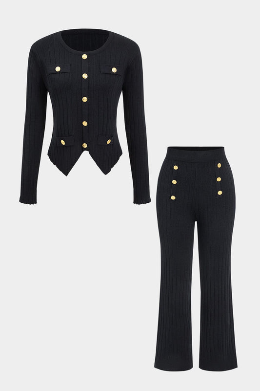 Damen Strick-Zweiteiler Set Jacke und Hose - Norvielle
