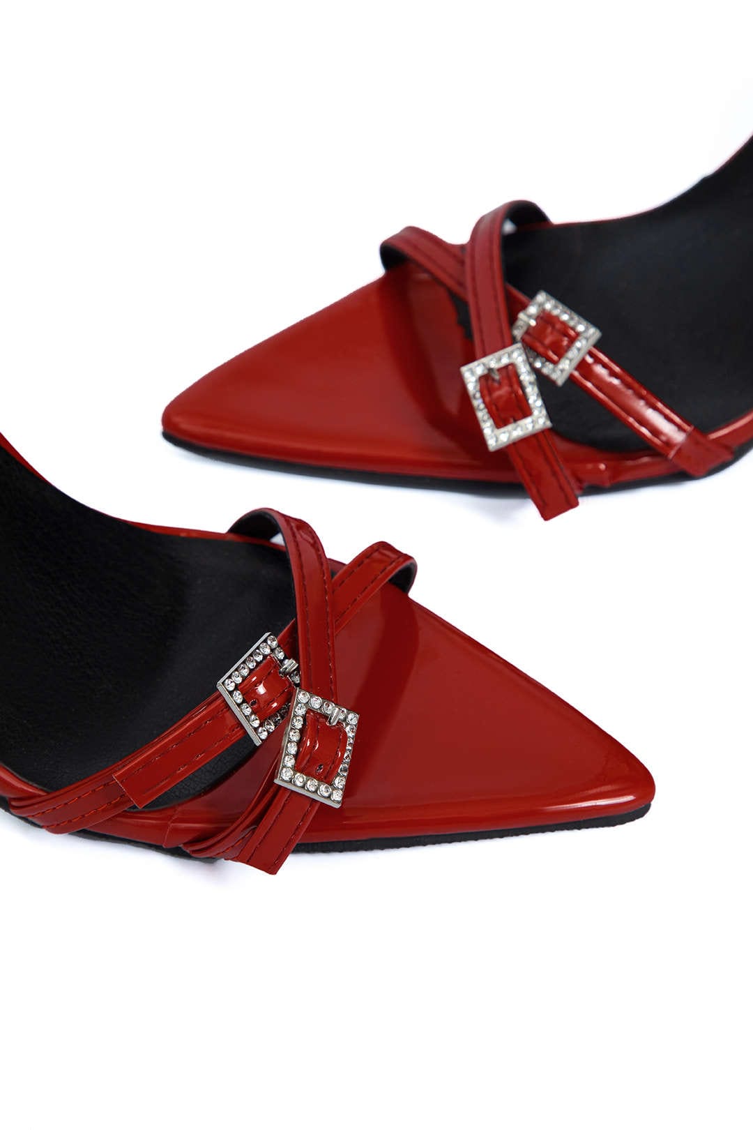 Damen Stilettos Lackleder Goldene Schnallen