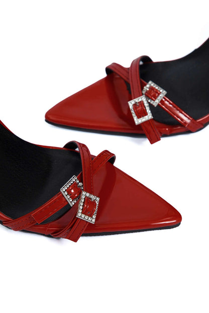 Damen Stilettos Lackleder Goldene Schnallen