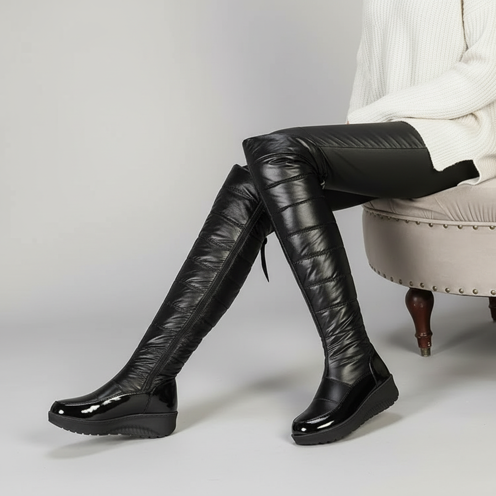 Damen Overknee Stiefel Gefüttert Warm Schwarz - Norvielle