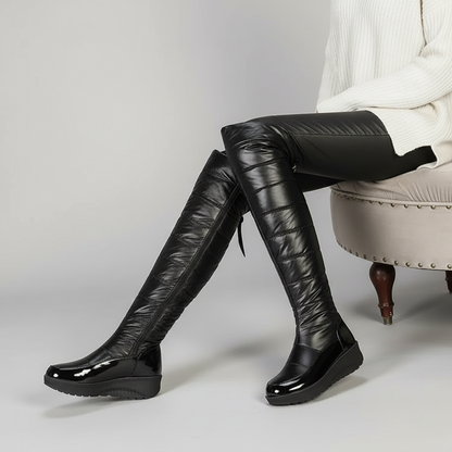 Damen Overknee Stiefel Gefüttert Warm Schwarz - Norvielle