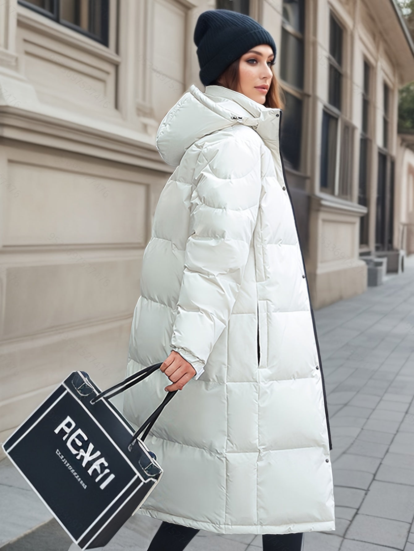 Damen Wintermantel Lang Pufferjacke Warm Kapuze