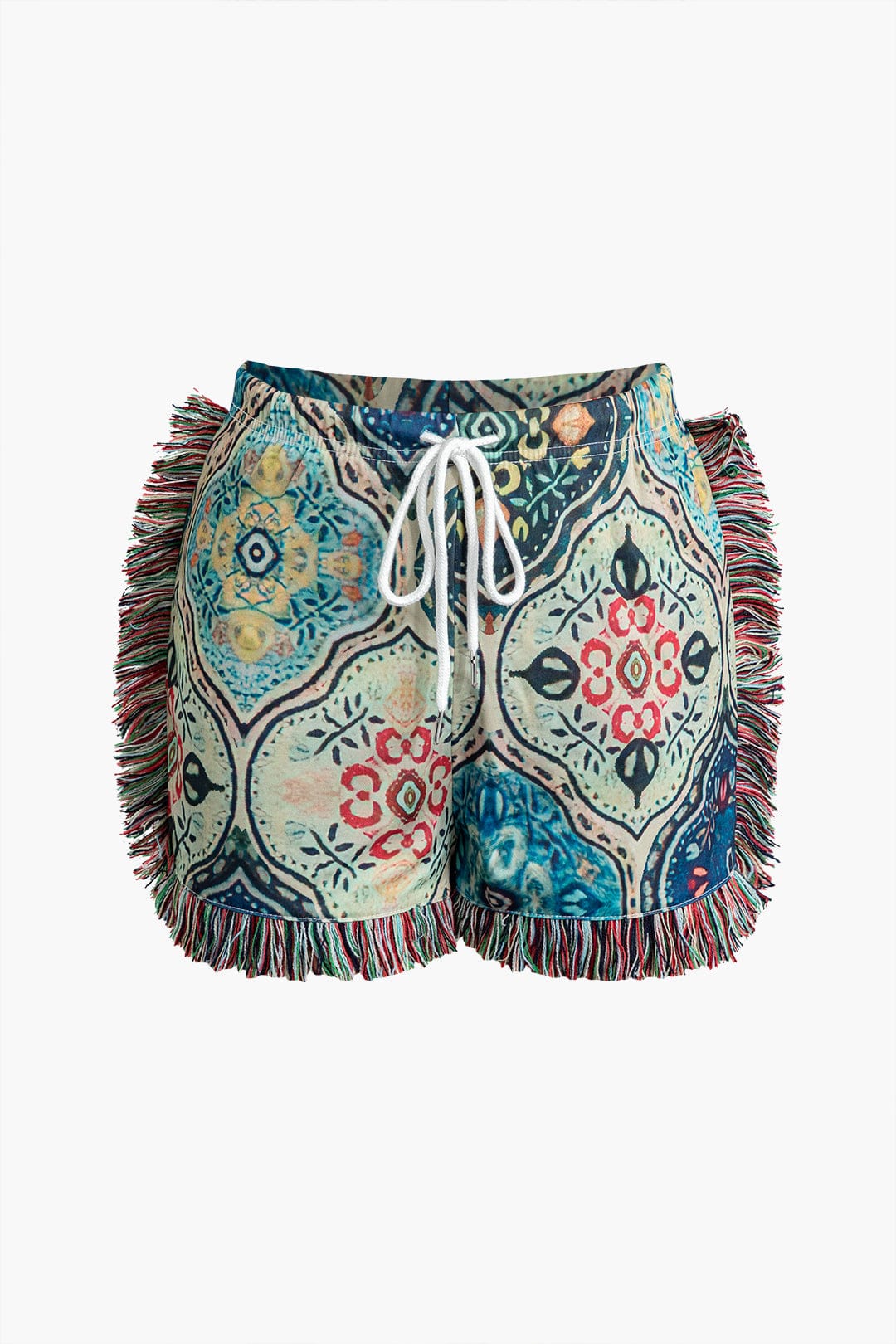 Boho Damen-Zweiteiler-Set Blumenprint Fransen