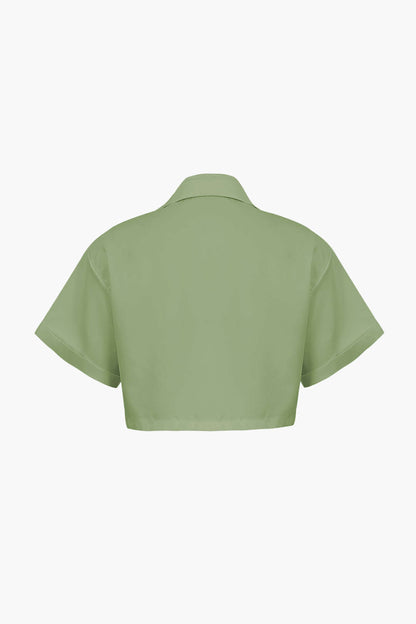 Damen Kurzarmshirt Crop Modern mit Kragen