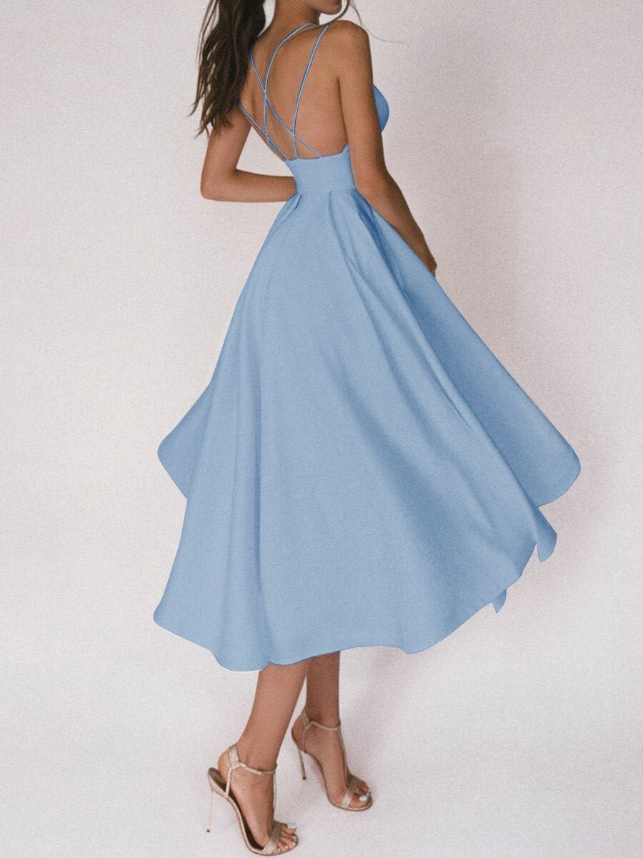 Damen Satin-Kleid Überkreuz-Träger Elegantes