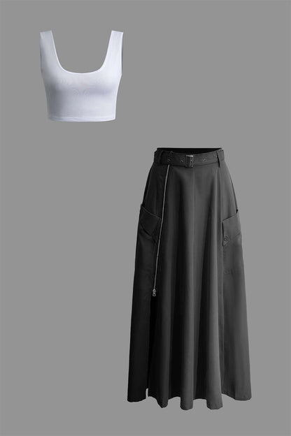 Damen Zweiteiler Set Crop Maxirock