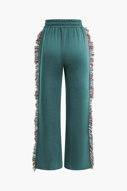 Damen Freizeit-Outfit Fransen-Design Grün