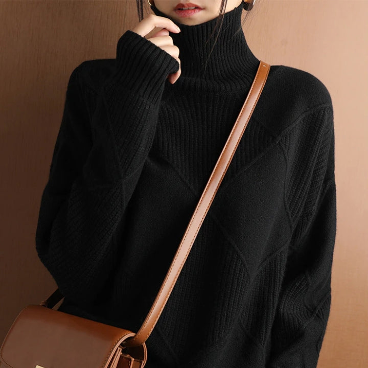 Damen Rollkragenpullover Weich Zopfmuster
