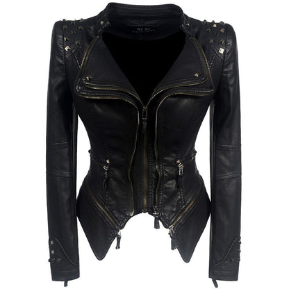 Damen Lederjacke Slim Fit Schwarz - Norvielle