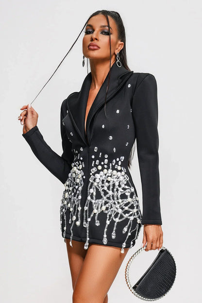 Damen Blazerkleid Perlen Kristalle Eleganz - Norvielle