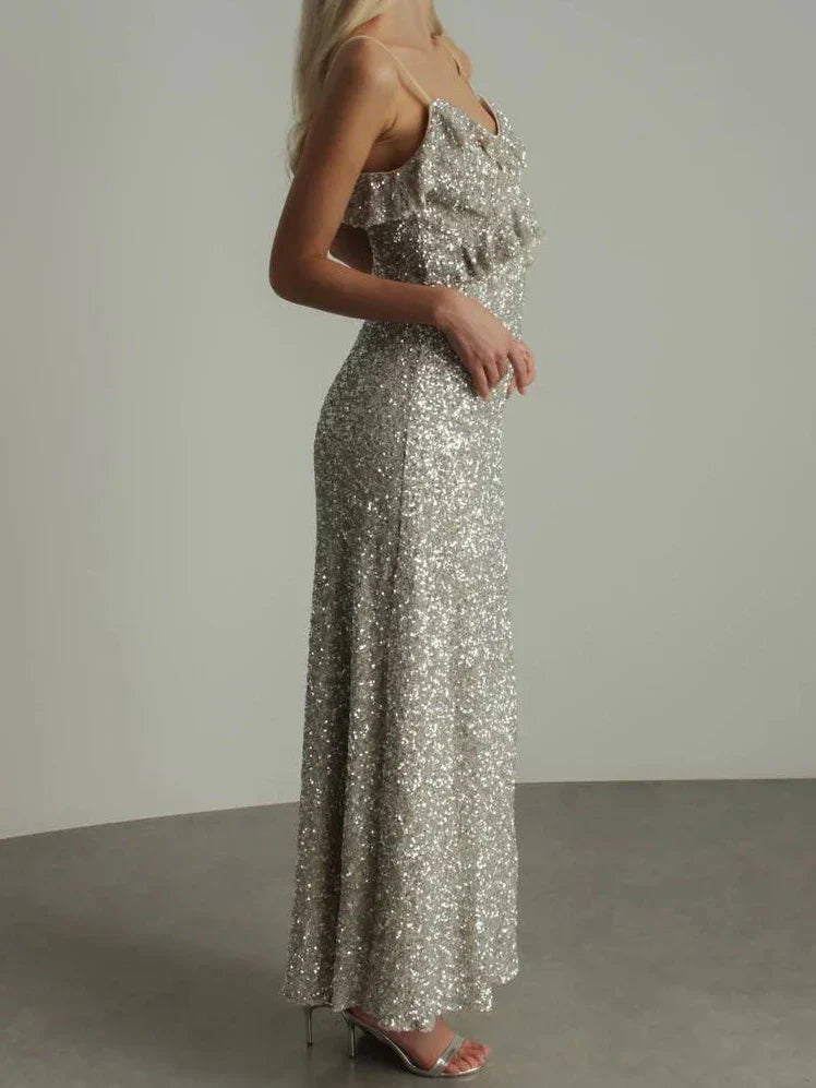Damen Rüschenkleid Ärmellos Glitzernd Partykleid - Norvielle
