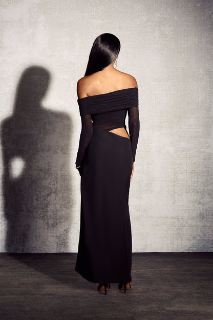 Rückenansicht des Divine Dream Maxi-Kleids – figurbetonte Silhouette