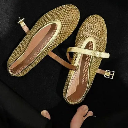 Damen Ballerina Schuhe Flach Leder