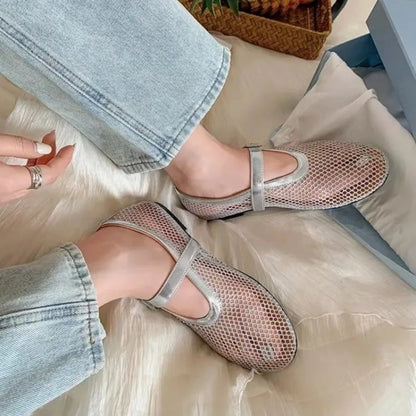 Damen Ballerina Schuhe Flach Leder
