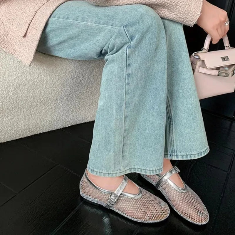 Damen Ballerina Schuhe Flach Leder