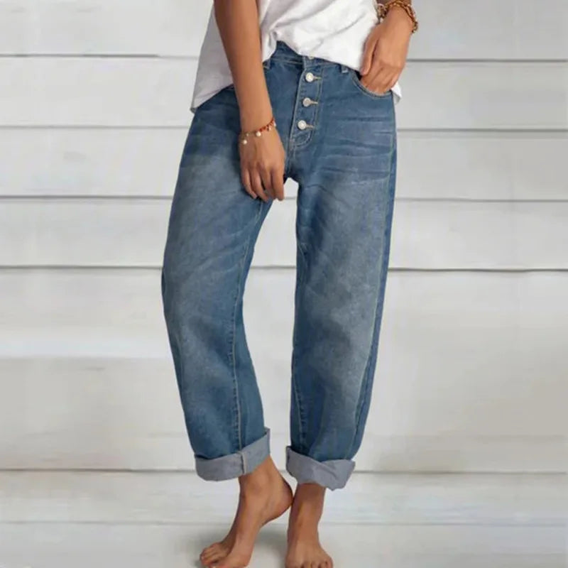 Damen Comfort Jeans Weitbein mit Knopfleiste - Norvielle