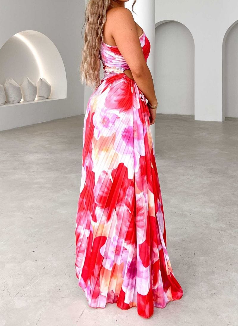 Elegantes Damen Blumenkleid One Shoulder Farbenfroh