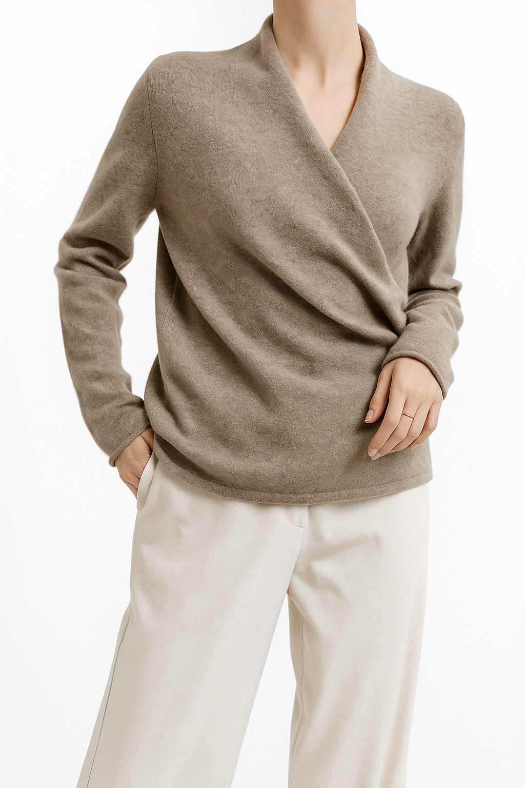 Damen Wickelpullover V-Ausschnitt Weich Warm