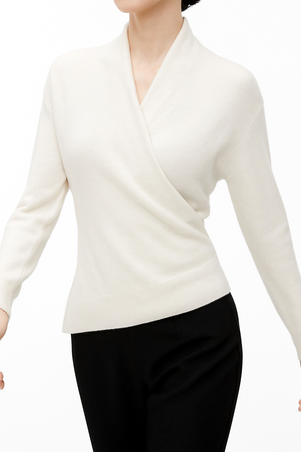 Damen Wickelpullover V-Ausschnitt Weich Warm