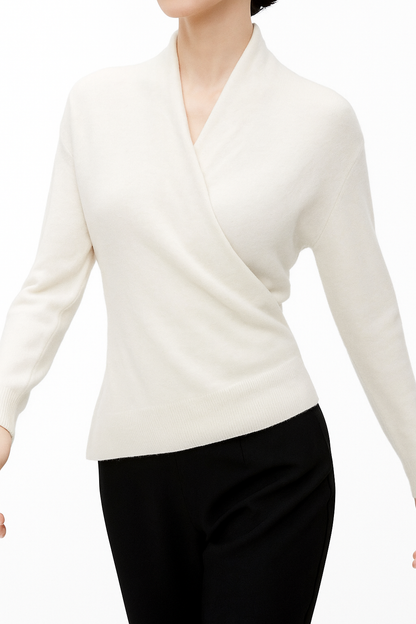 Damen Wickelpullover V-Ausschnitt Weich Warm