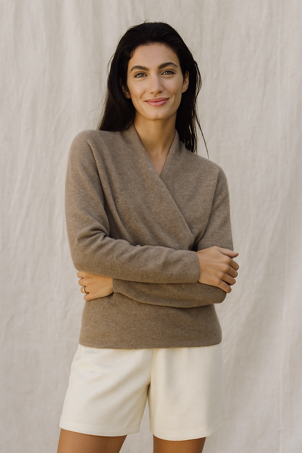 Damen Wickelpullover V-Ausschnitt Weich Warm