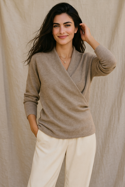 Damen Wickelpullover V-Ausschnitt Weich Warm