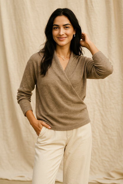 Damen Wickelpullover V-Ausschnitt Weich Warm