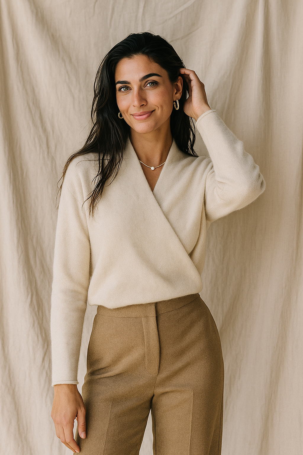 Damen Wickelpullover V-Ausschnitt Weich Warm