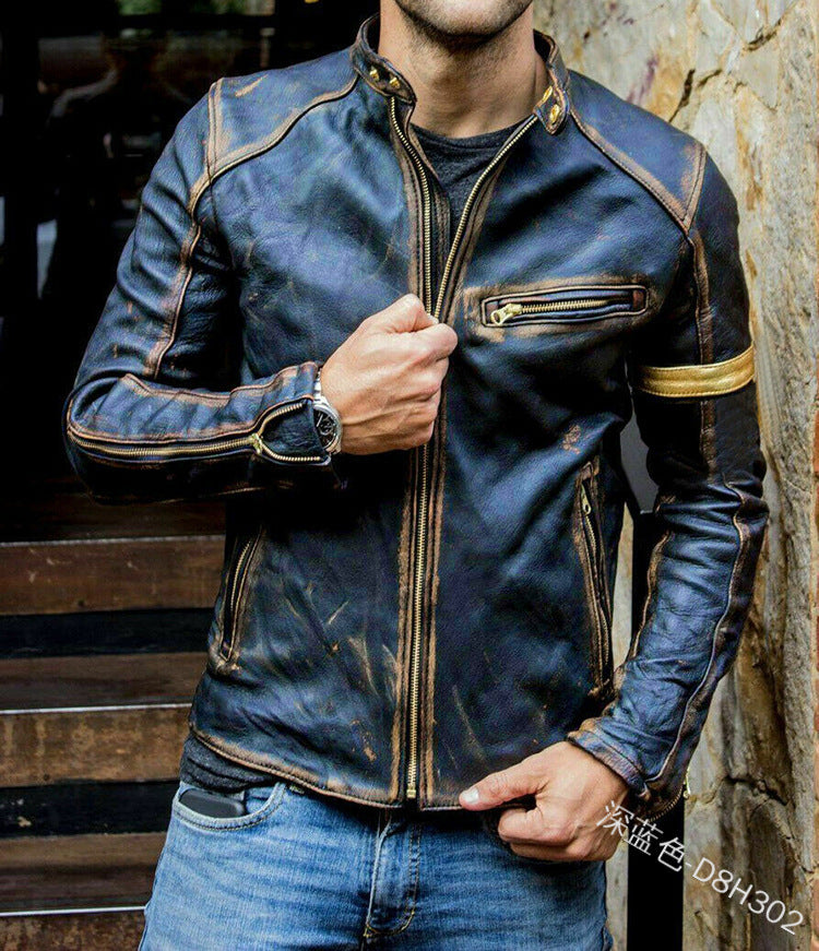 Leder Herren Bikerjacke Steppdetail