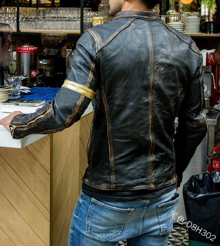 Leder Herren Bikerjacke Steppdetail