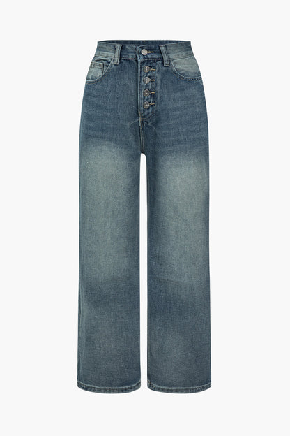 Damen Retro Jeans Vintage Knopffly Stil - Norvielle