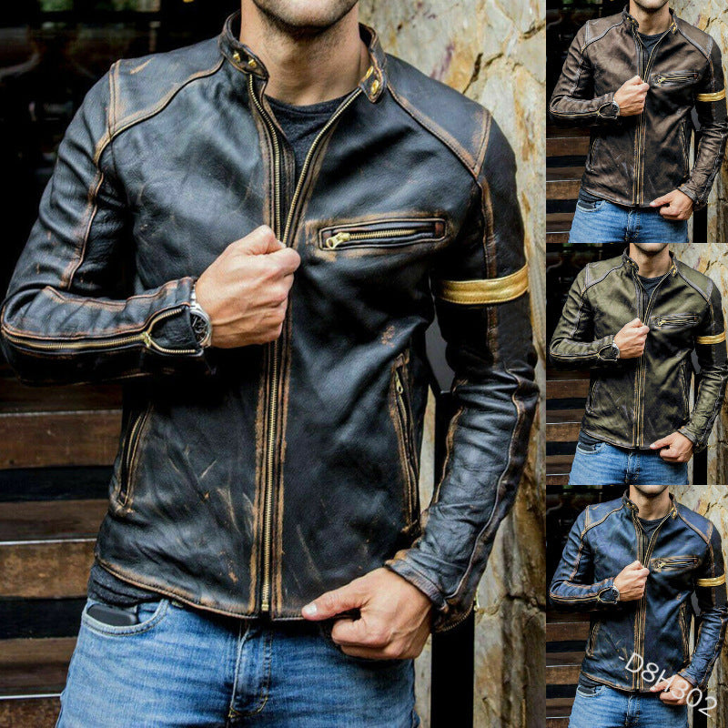 Leder Herren Bikerjacke Steppdetail Schwarz - Norvielle