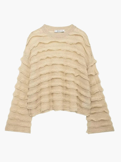 Damen Strickpullover Warm Strukturiert Beige - Norvielle