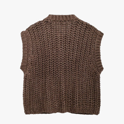 Damen Strickweste Ärmellos Goldknöpfe Modern