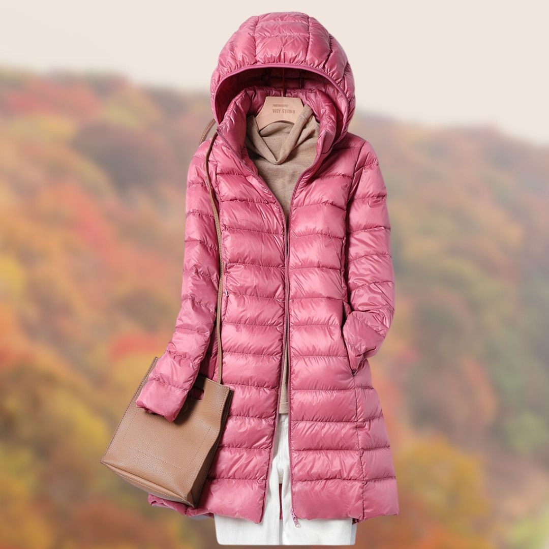 Damen Steppjacke Glänzend Mit Kapuze Lang