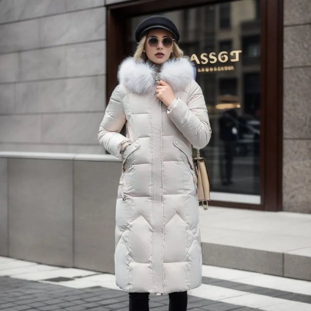 Damen Winterjacke Lang Kapuze Fellbesatz Warm