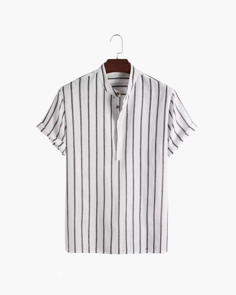 Herren Leinenhemd Stehkragen Gestreift Sommer Modern