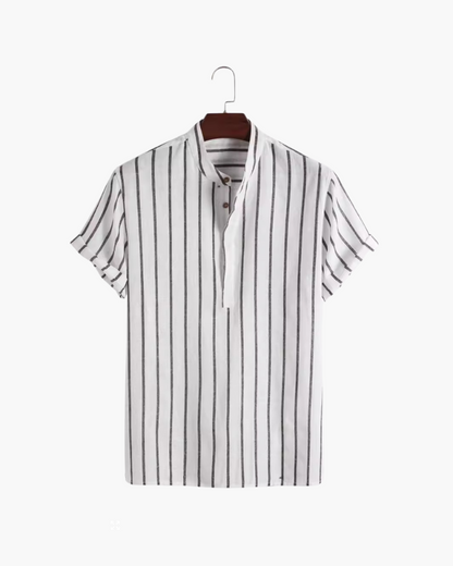 Herren Leinenhemd Stehkragen Gestreift Sommer Modern