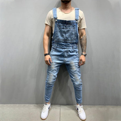 Herren Ripped Jeans Latzhose Destroyed Style