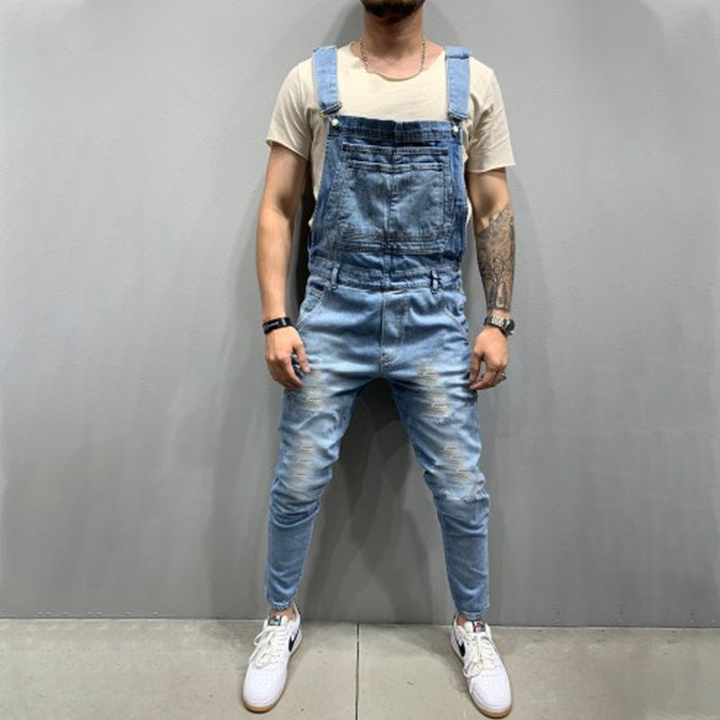Herren Ripped Jeans Latzhose Destroyed Style