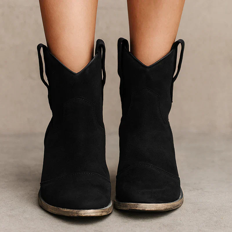 Damen Stiefeletten Western Look Leder Braun