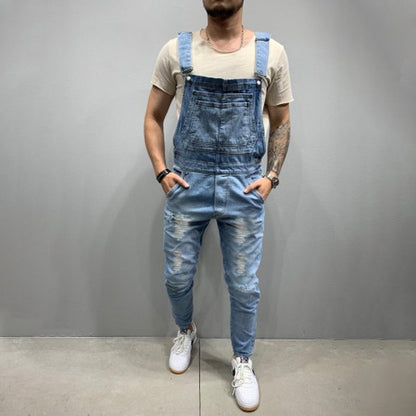 Herren Ripped Jeans Latzhose Destroyed Style