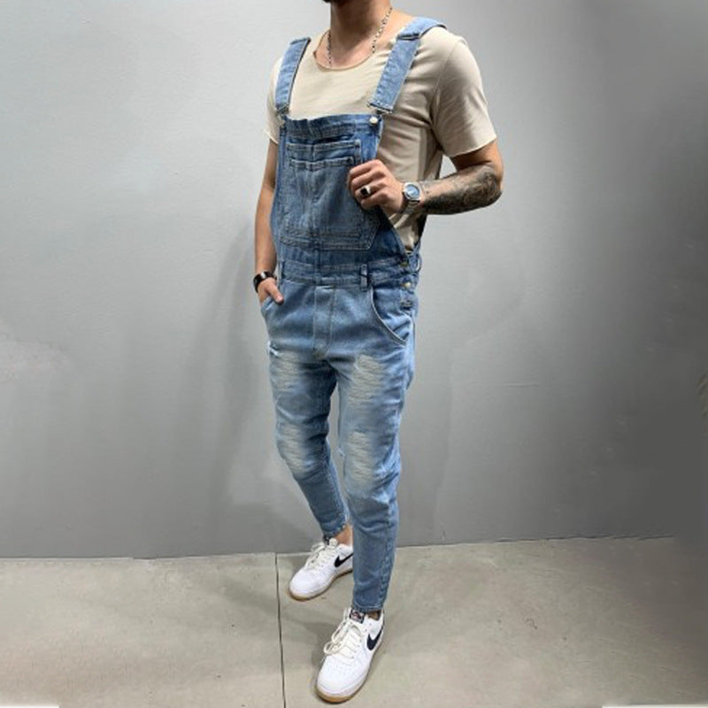 Herren Ripped Jeans Latzhose Destroyed Style